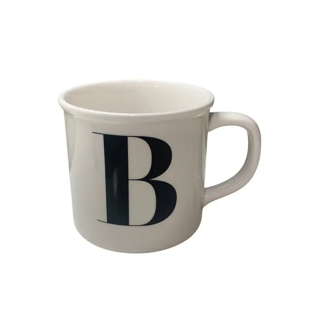 Pottery Barn Initial Letter M Coffee Mug Cup Stoneware Monogram Black White
